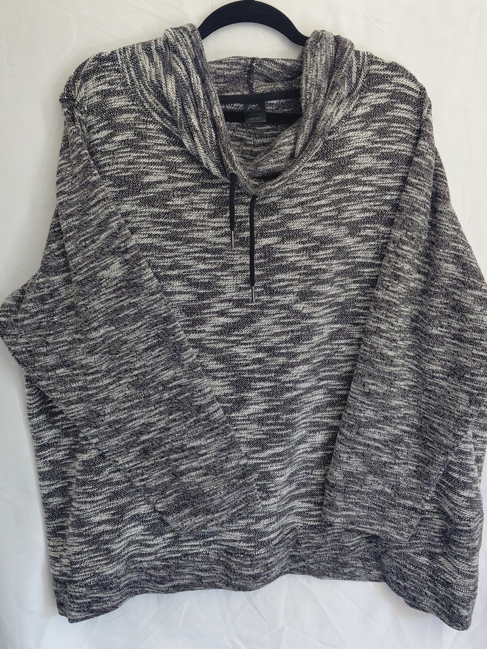 Women's Hooded Knit Sweater Pullover - Black & White Marled